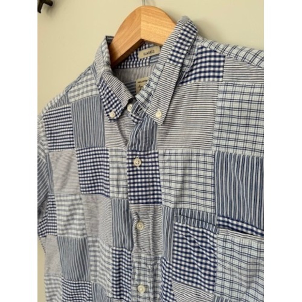 J. Crew Classic‎ Fit Patchwork Short Sleeve Button Down Shirt - Medium